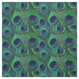 Peacock Feather Fabric - Grönt Teal Blue Navy Tyg