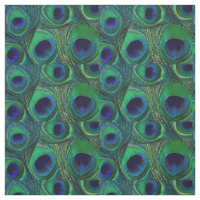 Peacock Feather Fabric - Grönt Teal Blue Navy Tyg (Provkarta)