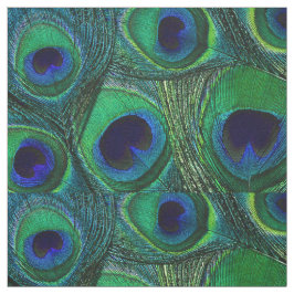 Peacock Feather Fabric - Grönt Teal Blue Navy Tyg