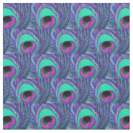 Peacock Feather Fabric Grönt Teal Lila Rosa Blac Tyg
