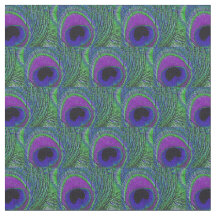 Peacock Feather Fabric - Grönt Violet Lila Black