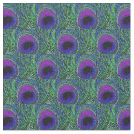 Peacock Feather Fabric - Grönt Violet Lila Black Tyg