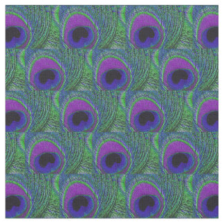 Peacock Feather Fabric - Grönt Violet Lila Black Tyg