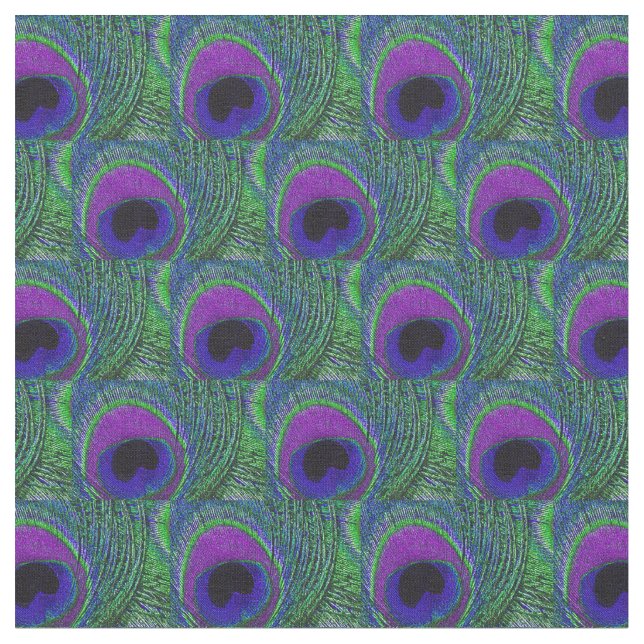 Peacock Feather Fabric - Grönt Violet Lila Black Tyg (Närbild)