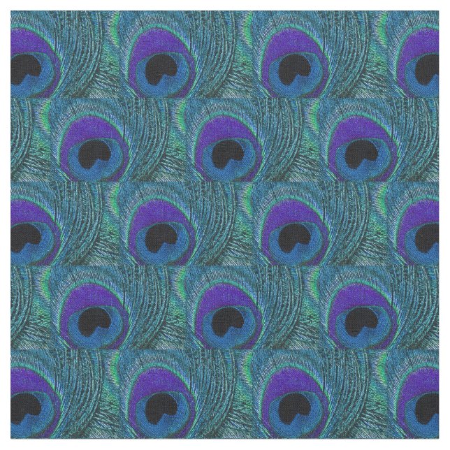 Peacock Feather Fabric Lila Periwinkle Blue Aqua Tyg (Närbild)