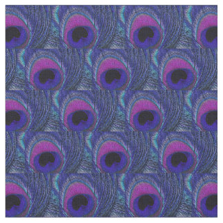 Peacock Feather Fabric - Lila Violet Aqua Blue Tyg