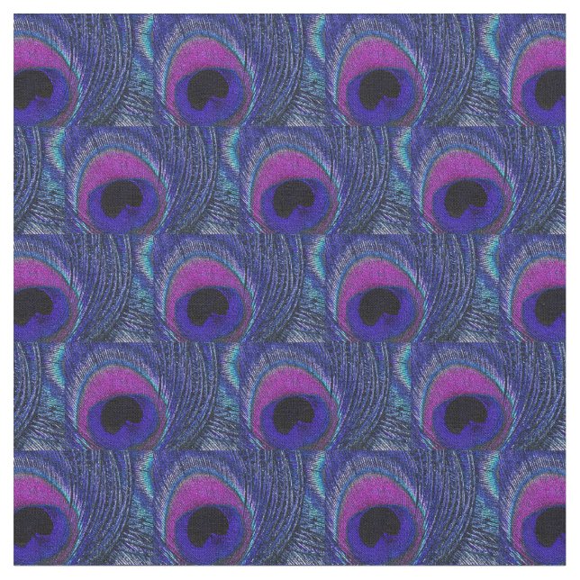 Peacock Feather Fabric - Lila Violet Aqua Blue Tyg (Närbild)