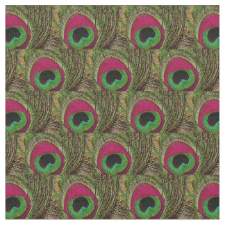 Peacock Feather Fabric - Shock rosa Lime Green Bla Tyg