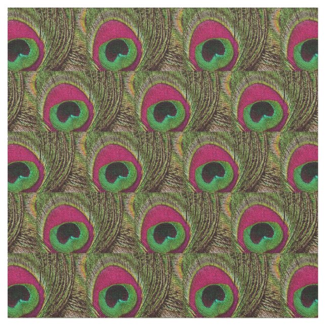 Peacock Feather Fabric - Shock rosa Lime Green Bla Tyg (Närbild)