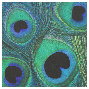 Peacock Feather Fabric Teal Aqua Blue Grönt Black Tyg