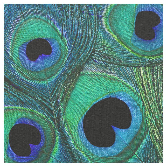 Peacock Feather Fabric Teal Aqua Blue Grönt Black Tyg (Närbild)