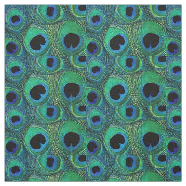 Peacock Feather Fabric Teal Aqua Blue Grönt Black Tyg (Provkarta)