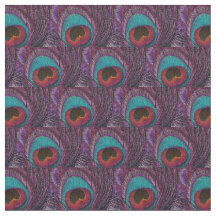 Peacock Feather Fabric - Teal Blue Lila Black