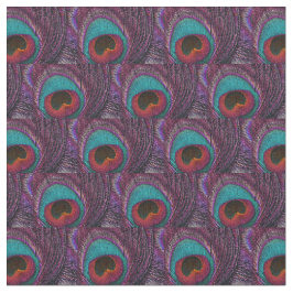 Peacock Feather Fabric - Teal Blue Lila Black Tyg