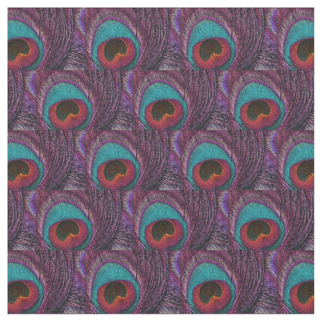Peacock Feather Fabric - Teal Blue Lila Black Tyg (Närbild)
