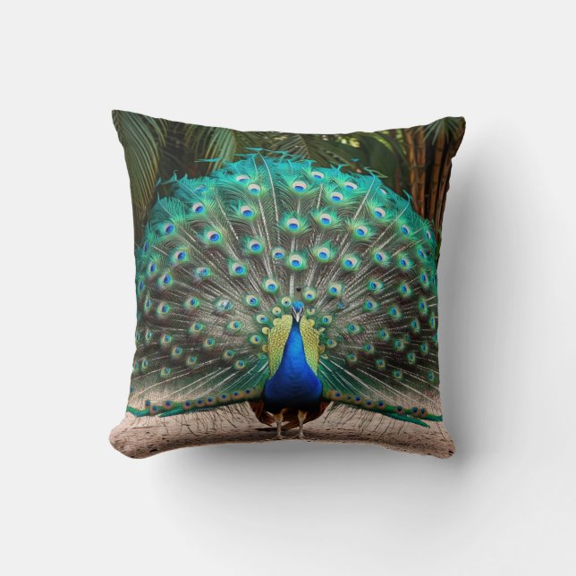 Peacock Feather Fanning Kudde (Framsida)