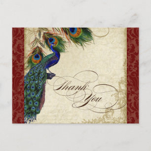 Peacock & Feather Formal Tackkort Burgundy Vykort