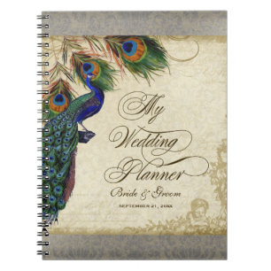 Peacock & Feather Forme Bröllopsfixaren Journal Anteckningsbok Med Spiral