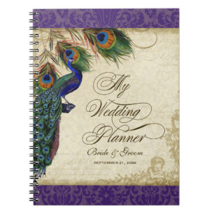 Peacock & Feather Forme Bröllopsfixaren Journal Anteckningsbok Med Spiral