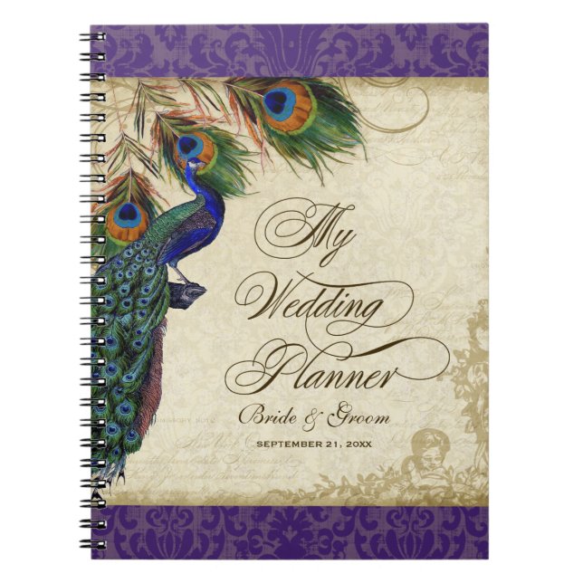 Peacock & Feather Forme Bröllopsfixaren Journal Anteckningsbok Med Spiral (Framsidan)