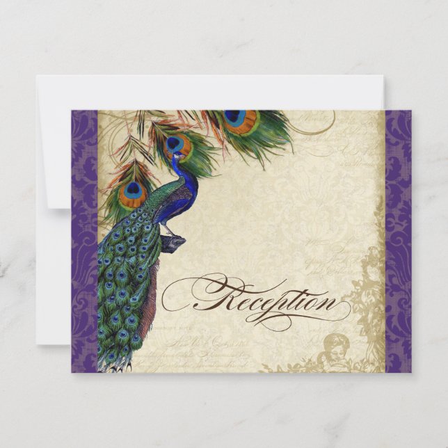 Peacock & Feather Forme Recetion Inbjudan Lila (Framsida)