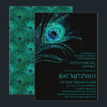 Peacock Feather Glitter Turcos Bat mitzvah Logotyp Inbjudningar<br><div class="desc">Den här designen har en elegant turkos glitter fredsock på en svart bakgrund med din Bat mitzvah inbjudningsinformation nedan. Anpassa genom att redigera texten i textrutorna. Lägg till Logotypen Corporate i baksidan av designen. Designad för dig av Evco Studio www.zazzle.com/store/evcostudio #batmitzvah #batmitvahinvitations #inbjudan #inbjudan #peacock #fjäther #boho #boho #bohemian #glitter...</div>