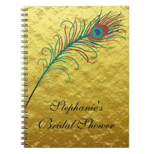 Peacock Feather Gold Foil Möhippa Bröllop Anteckningsbok