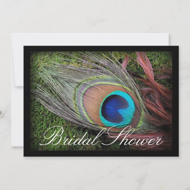 Peacock Feather Grönt/Black Möhippa Inbjudningar (Framsida)