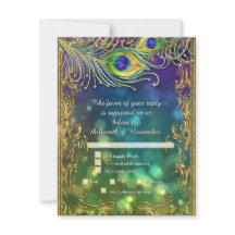Peacock Feather Guld Glitter Bröllop Menu OSA