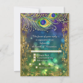 Peacock Feather Guld Glitter Bröllop Menu OSA Kort