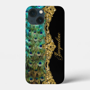 Peacock Feather Guld Glitter Vintage Script Namn