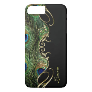 Peacock Feather Guld iPhone 7 Plus Monogram Fodral
