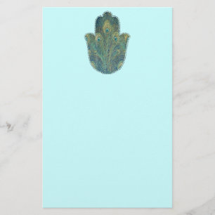 Peacock Feather Hamsa Brevpapper