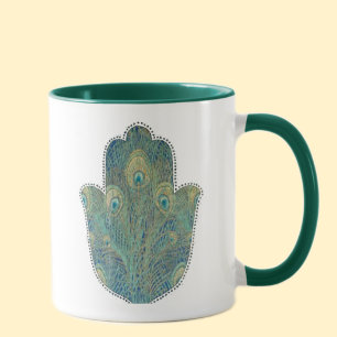Peacock Feather Hamsa Mugg