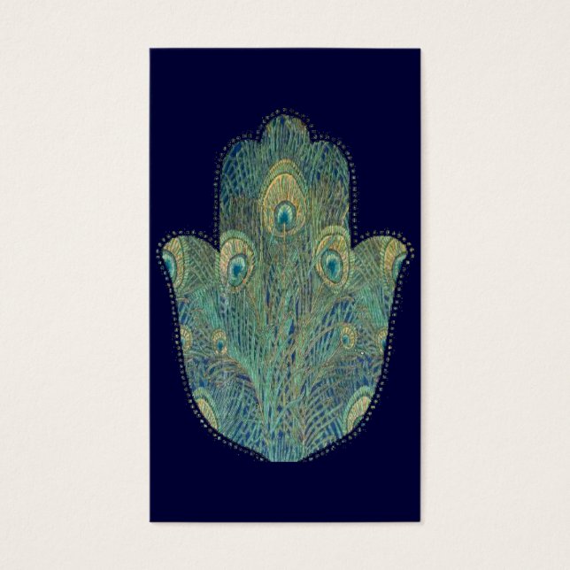Peacock Feather Hamsa Visitkort (Framsidan)