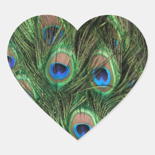 Peacock Feather Heart Hjärtformat Klistermärke (Framsida)