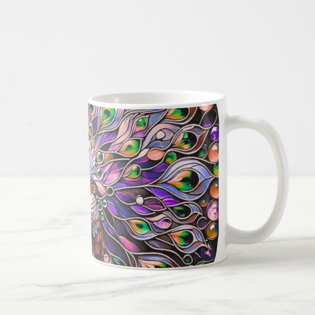 "Peacock Feather Iridescent Aesthetic Kaffemugg (Höger)
