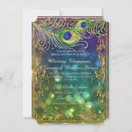 Peacock Feather Jewel Gnistra Guld Möhippa Inbjudningar