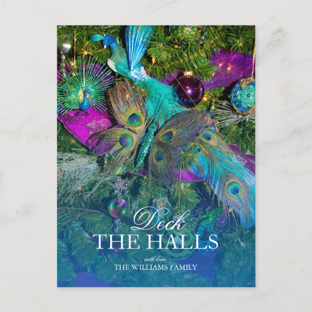 Peacock Feather Juldekorationer Vykort (Framsida)