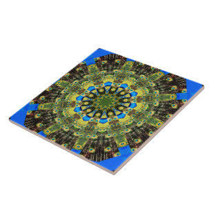 Peacock Feather Kaleidoscope 1 Kakelplatta
