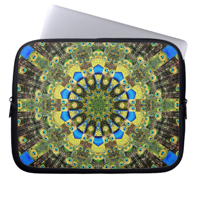 Peacock Feather Kaleidoscope 1 Laptop Sleeve (Framsidan)