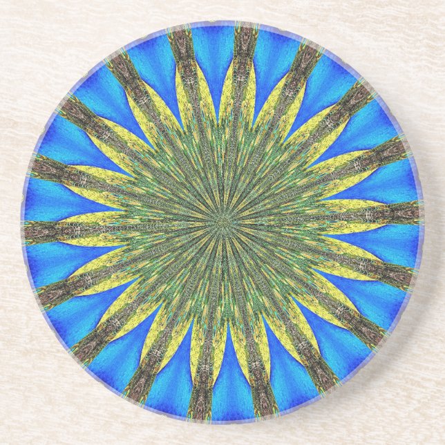 Peacock Feather Kaleidoscope 3 Underlägg Sandsten (Framsidan)