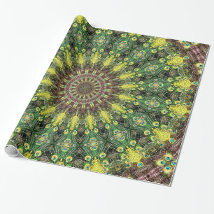 Peacock Feather Kaleidoscope Wrapping Papper 2 Presentpapper