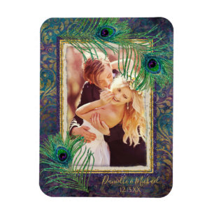 Peacock Feather Lila Glitter Foto Spara datum Magnet