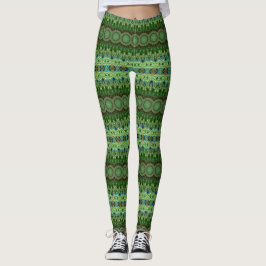 Peacock Feather Mandala Emerald och Blue Symmetry Leggings