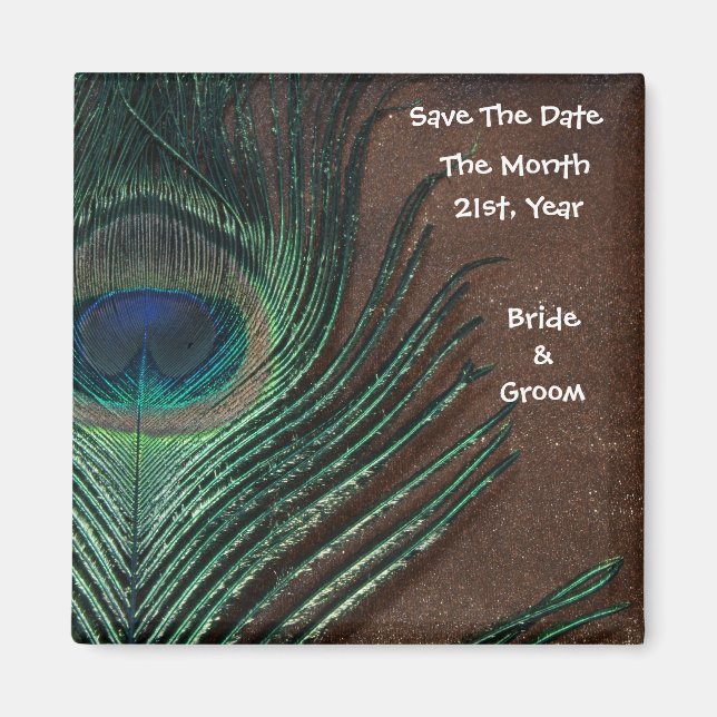 Peacock Feather med Brown och Guld Magnet (Framsidan)