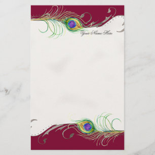 Peacock Feather n Swirls - Bröllop Stationery Brevpapper