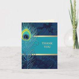 Peacock Feather Navy Blue Bröllop Tack du Cards