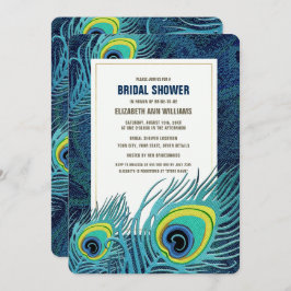 Peacock Feather Navy Blue Guld Möhippa Inbjudningar