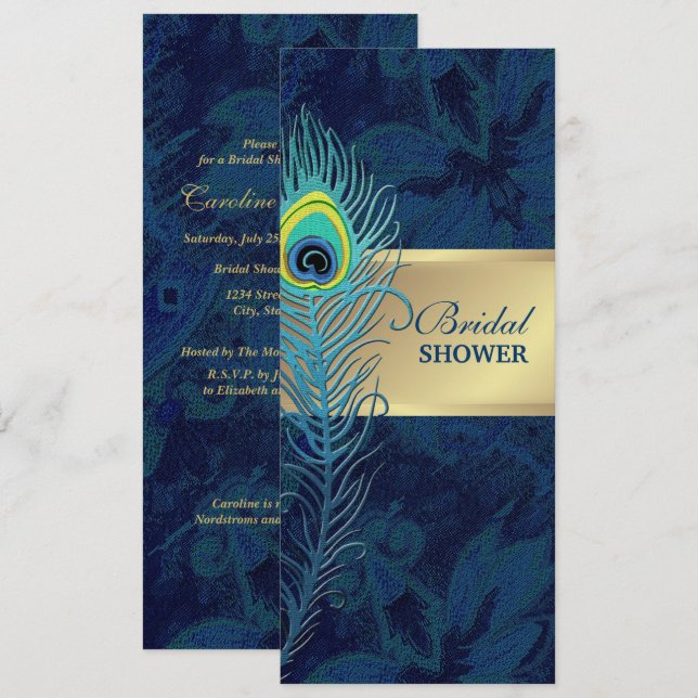 Peacock Feather Navy Blue Mönster Möhippa Inbjudningar (Fram/baksida)
